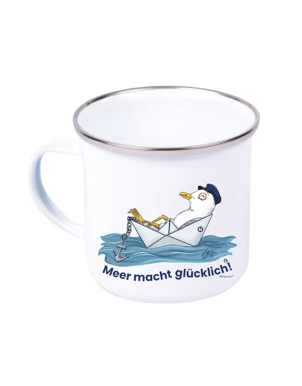 Emaille Tasse Meer macht glücklich Lazy Kalle