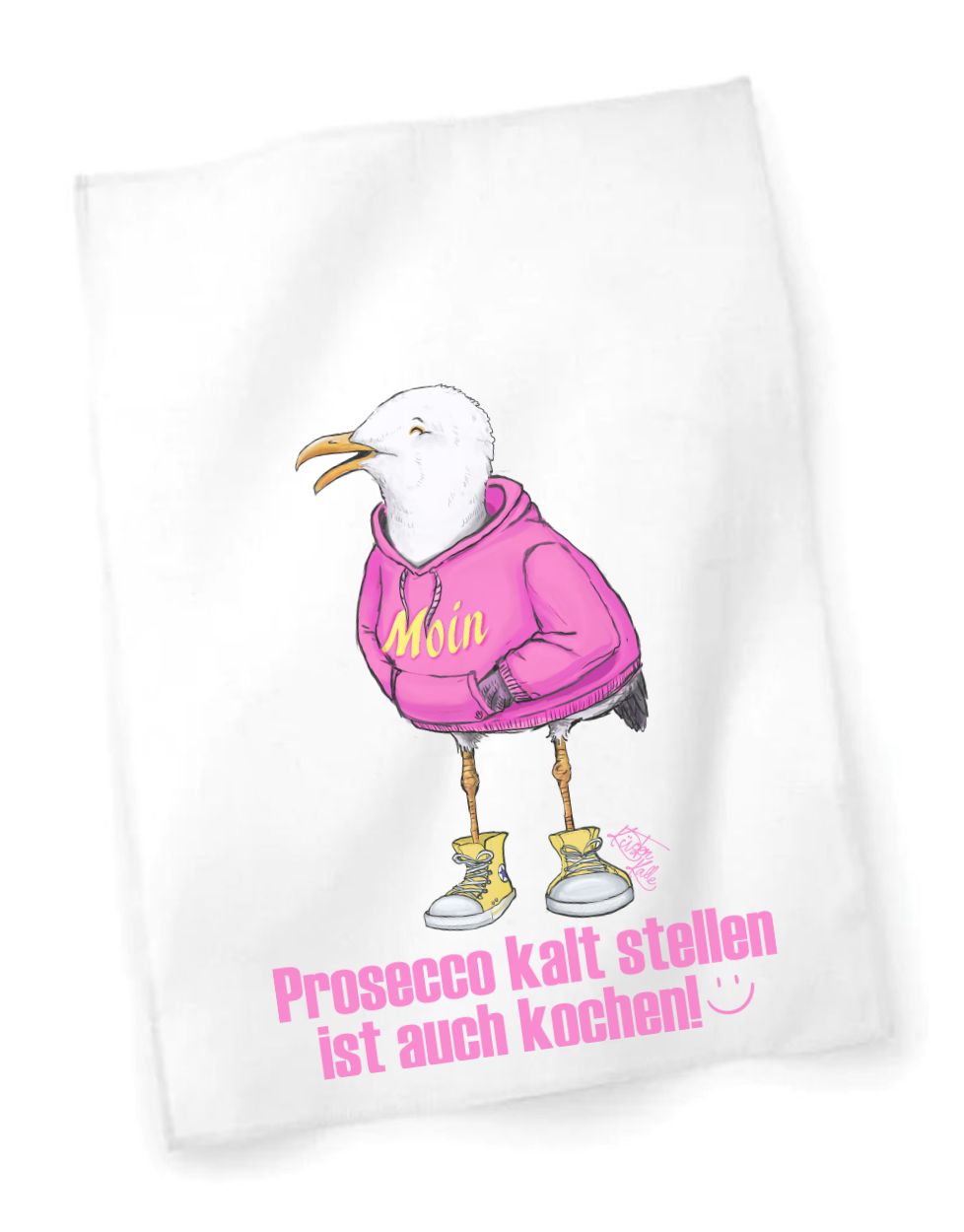 Geschirrtuch Prosecco kalt stellen Kalle Moin pink