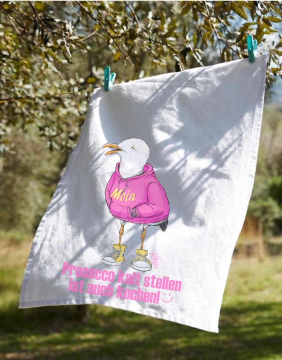 Geschirrtuch Prosecco kalt stellen Kalle Moin pink
