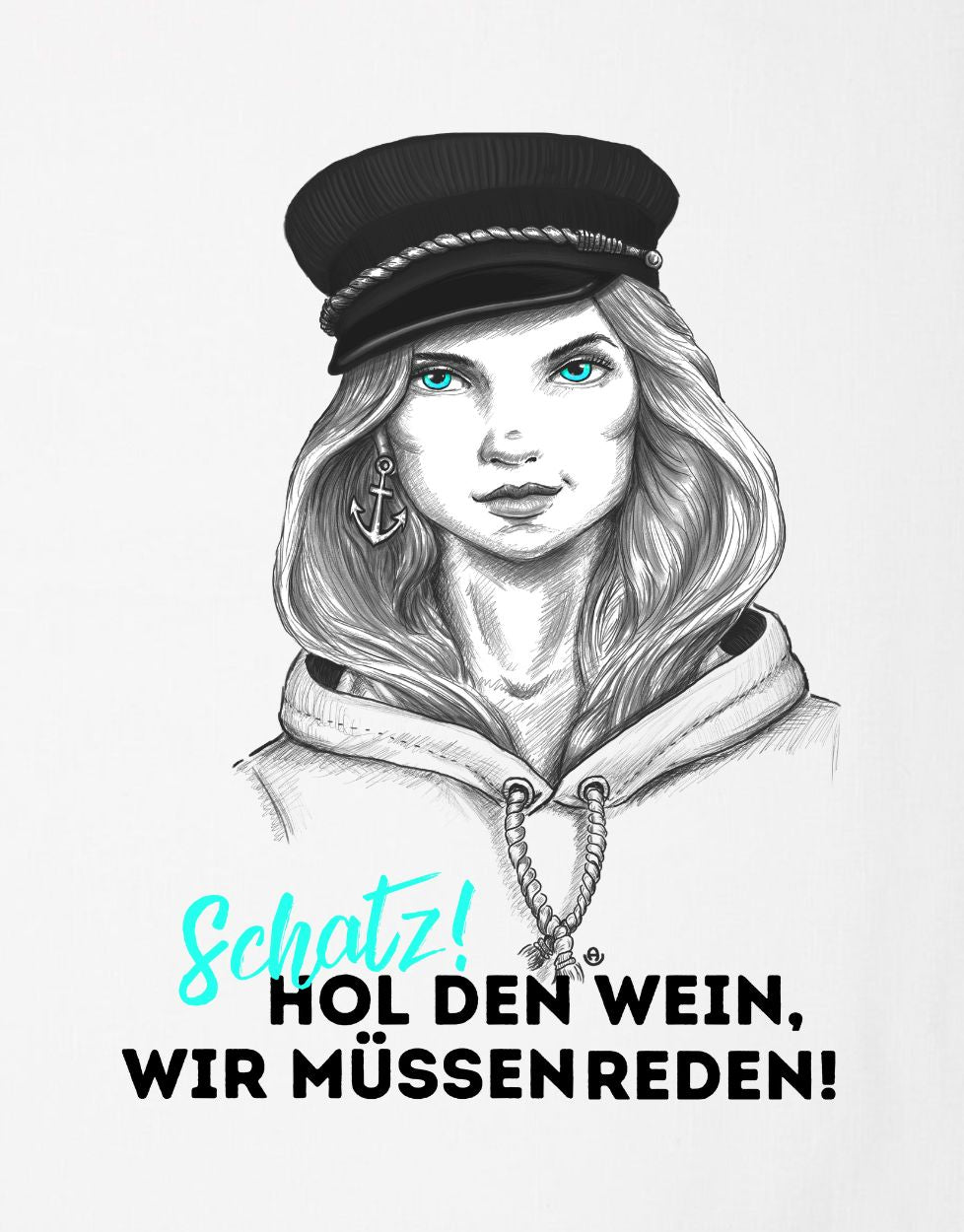 Geschirrhandtuch lustig Seefrau Hol den Wein