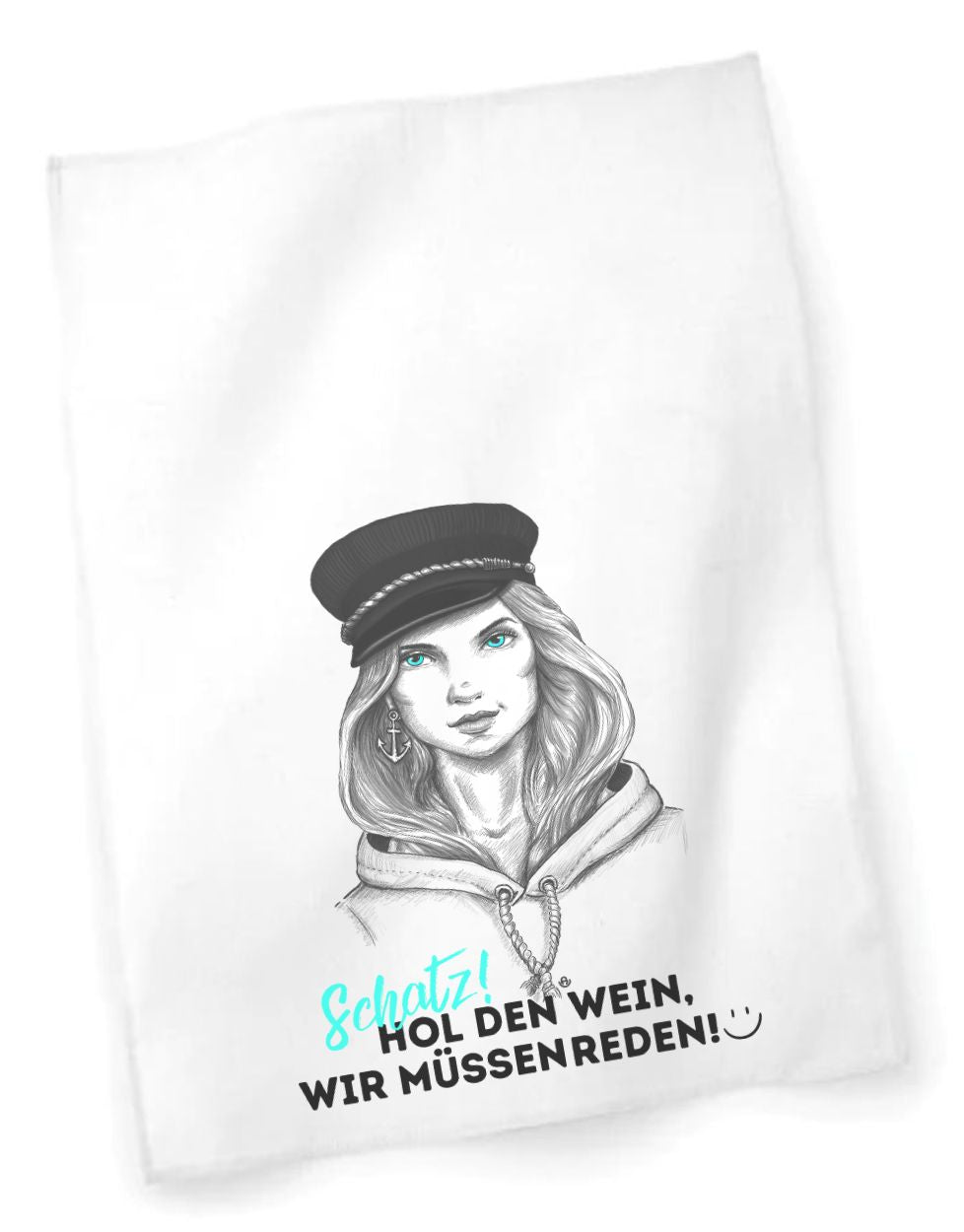 Geschirrhandtuch lustig Seefrau Hol den Wein