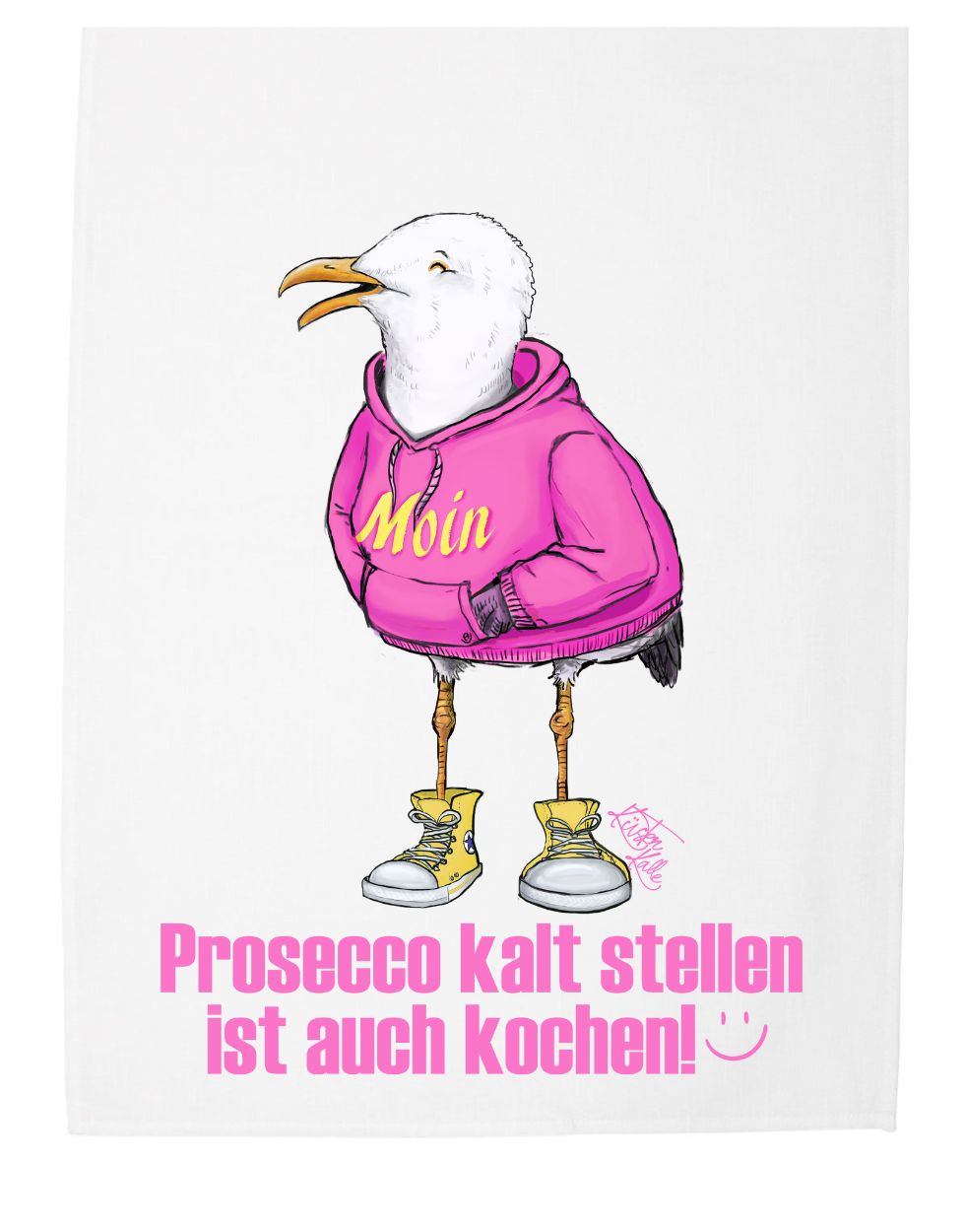 Geschirrtuch Prosecco kalt stellen Kalle Moin pink