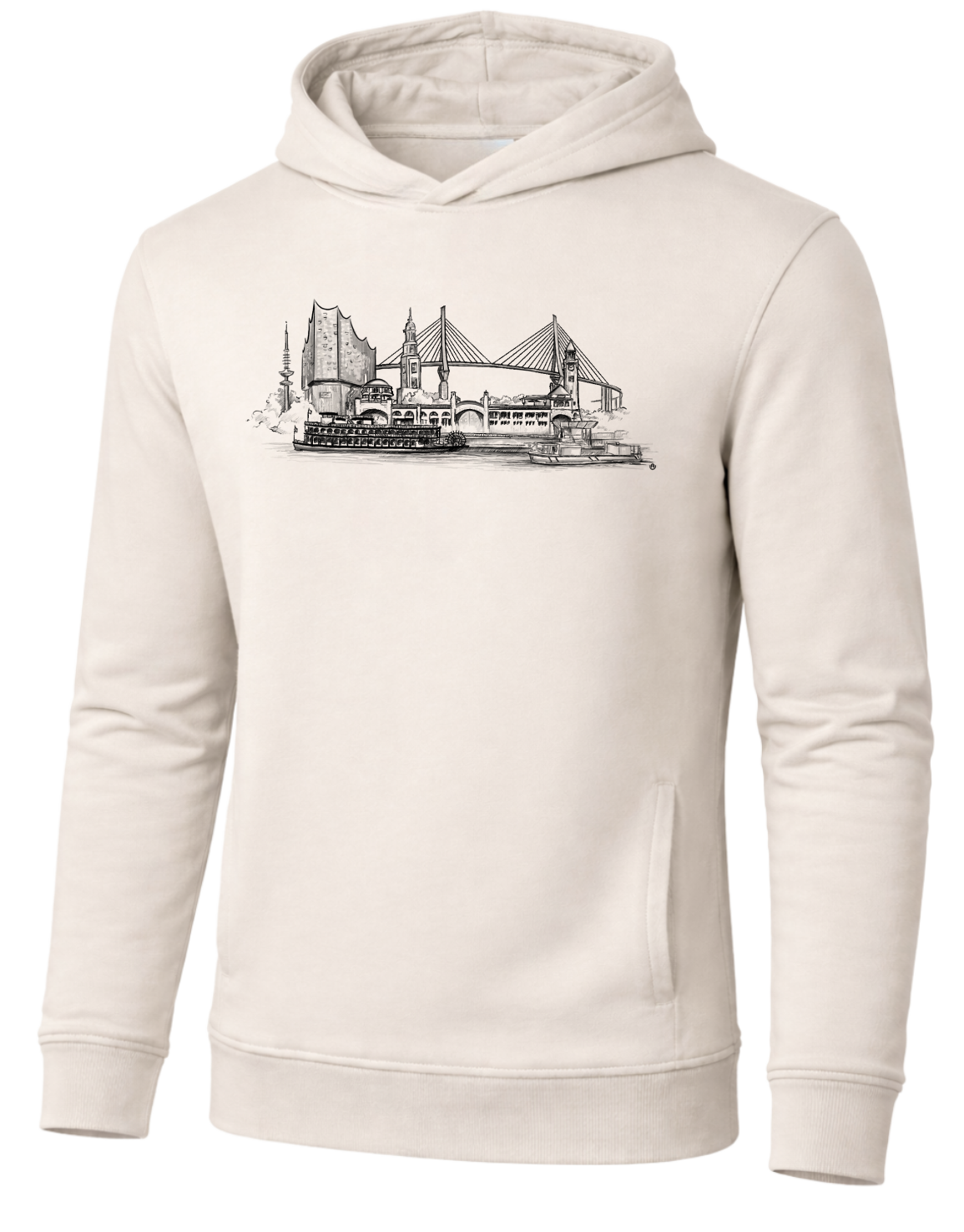 Off white Hoodie mit Hamburg Skyline Print in Schwarz – nachhaltige Streetwear