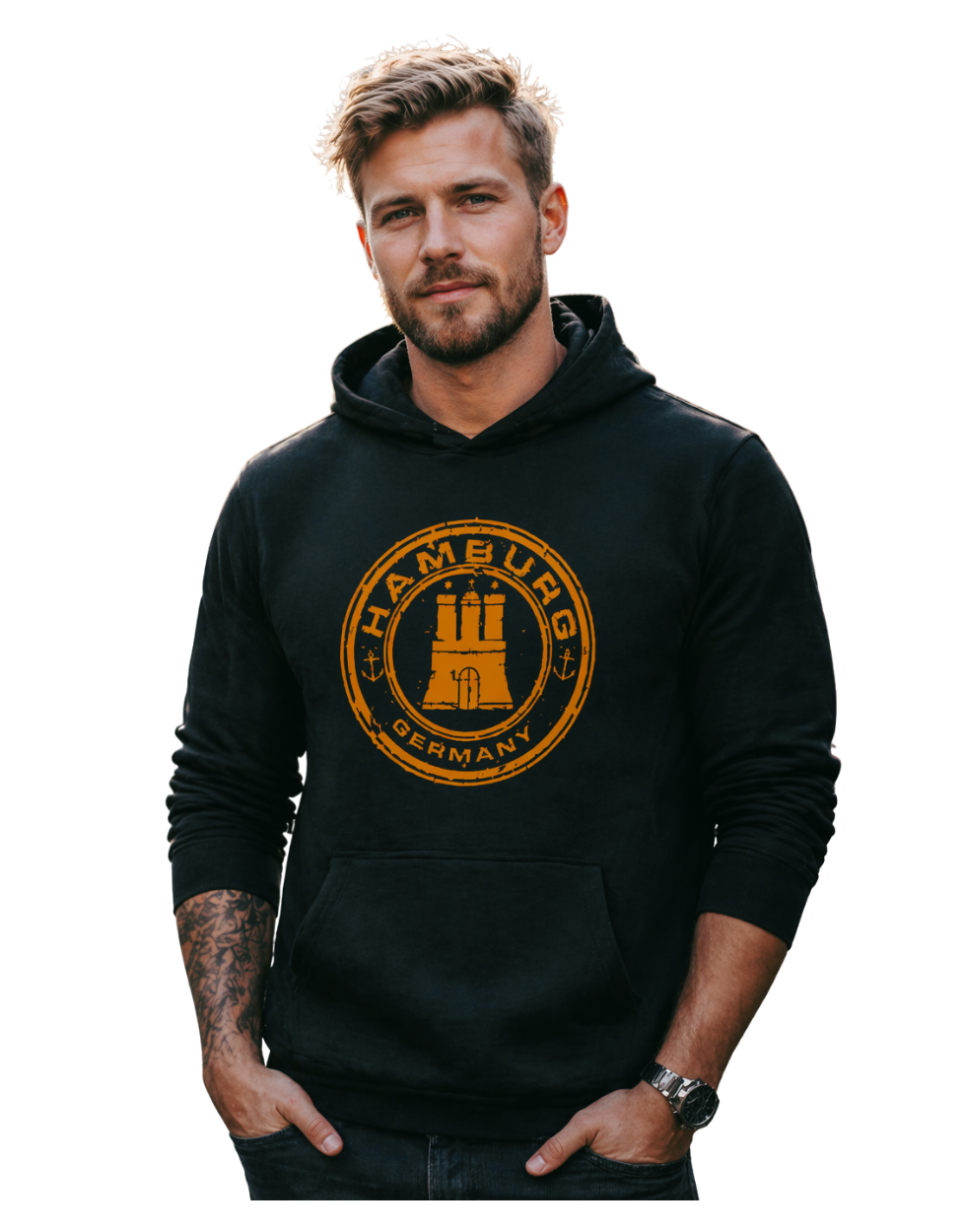 Hamburg Stamp Hoodie Neon orange Print