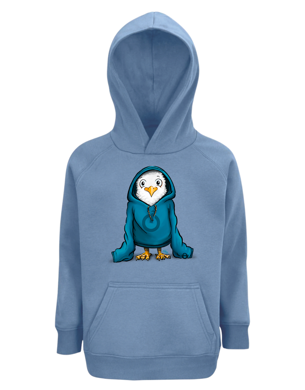 Kinder Hoodie hellblau Kalle Oversize Druck blau Bio-Baumwolle vegan fair