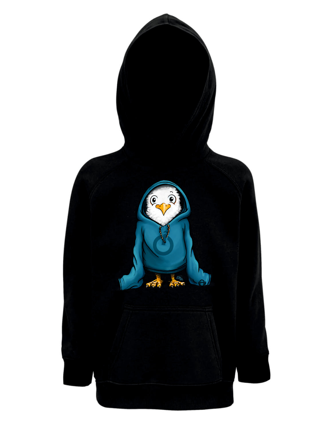 Kinder Hoodie schwarz Kalle Oversize Druck blau Bio-Baumwolle vegan fair