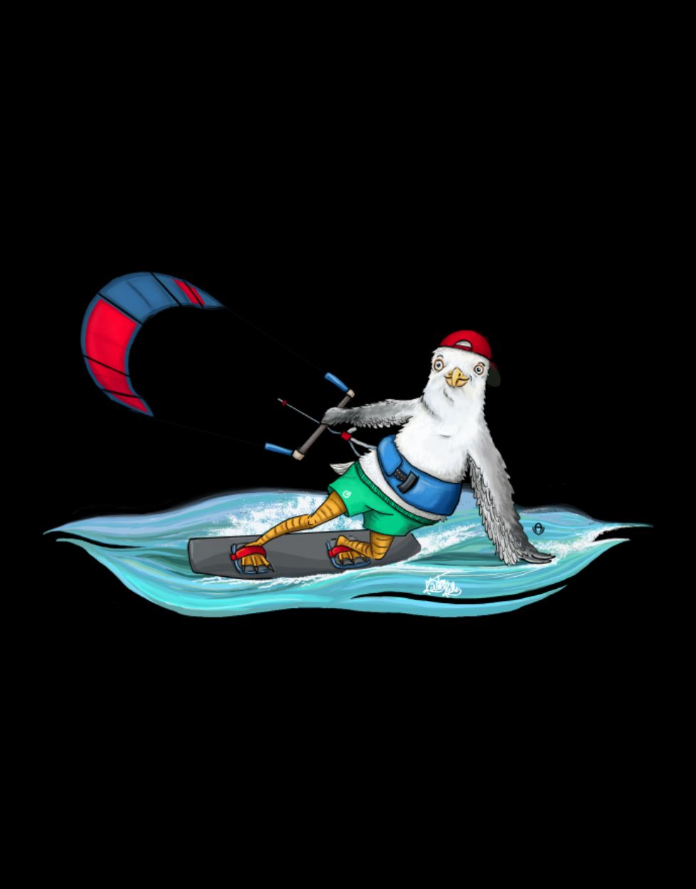 Kiter Kalle Herren T Shirt Druck klein