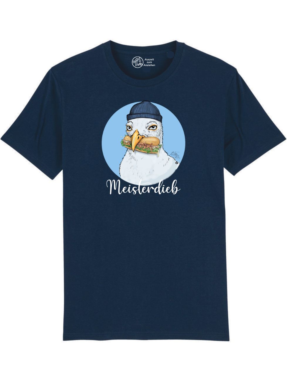 Unisex T-Shirt Meisterdieb zeichnung möwe comiv lustig auf navy