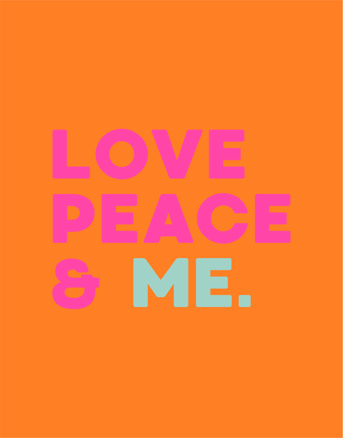 Detail leuchtend orange Kosmetiktasche mit farbigem Love Peace & Me Print – made in Hamburg