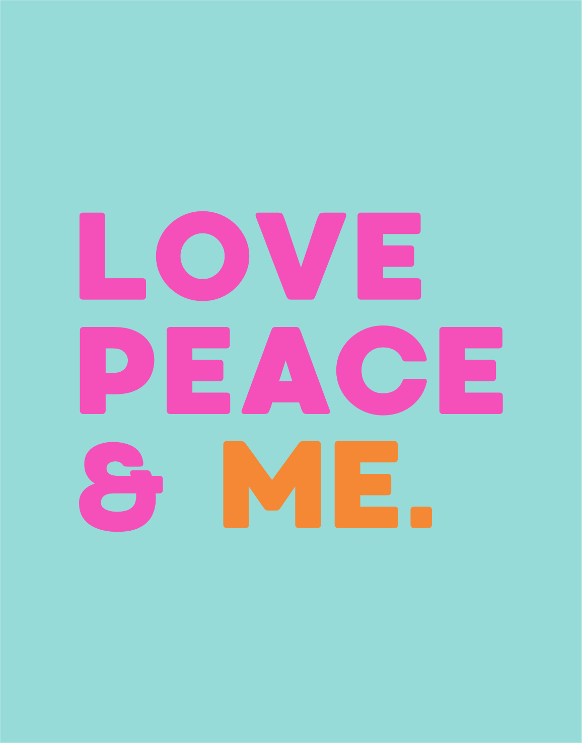 Detailaufnahme mintfarbende Kosmetiktasche mit farbigem Love Peace & Me Print – hochwertiger Neon Druck