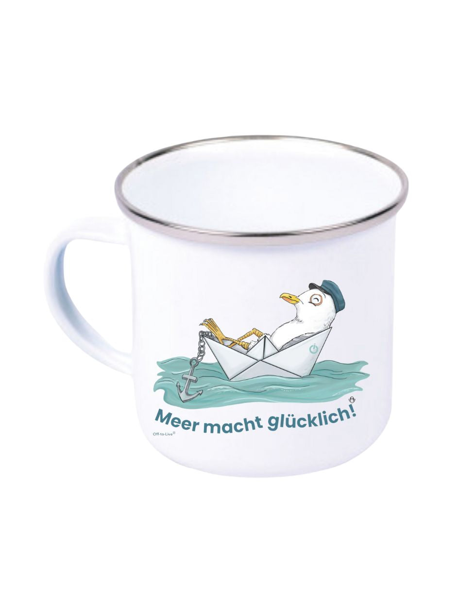 Emaille Tasse Meer macht glücklich Lazy Kalle