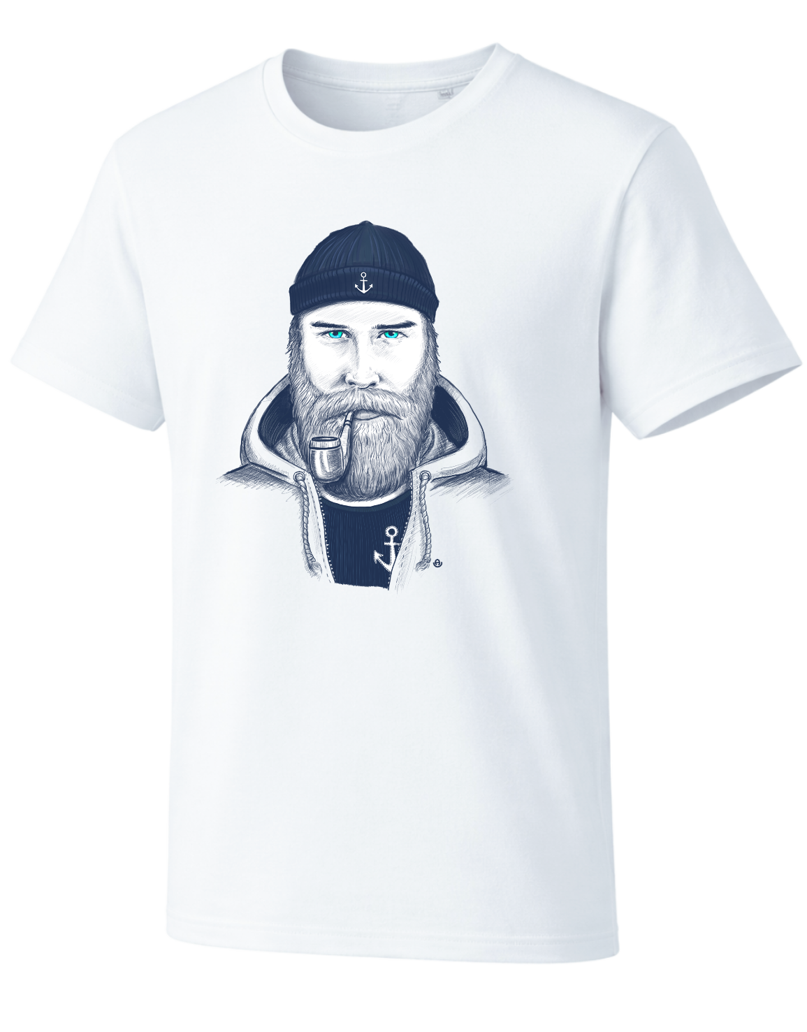 Handgezeichnetes Seemann T-Shirt – Maritimer Vintage Look mit Bart & Pfeife
