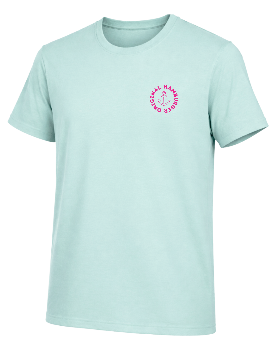 Hellblaues T-Shirt mit HH Original Hamburg Print in Pink – fair produziert und lokal bedruckt