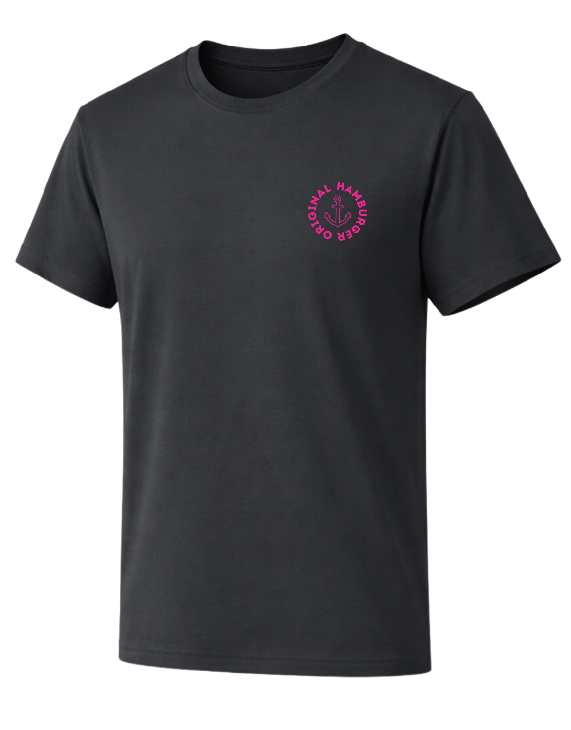 Nachhaltiges T-Shirt in schwarz mit Anker Logo Hamburger Original in neon
Pink