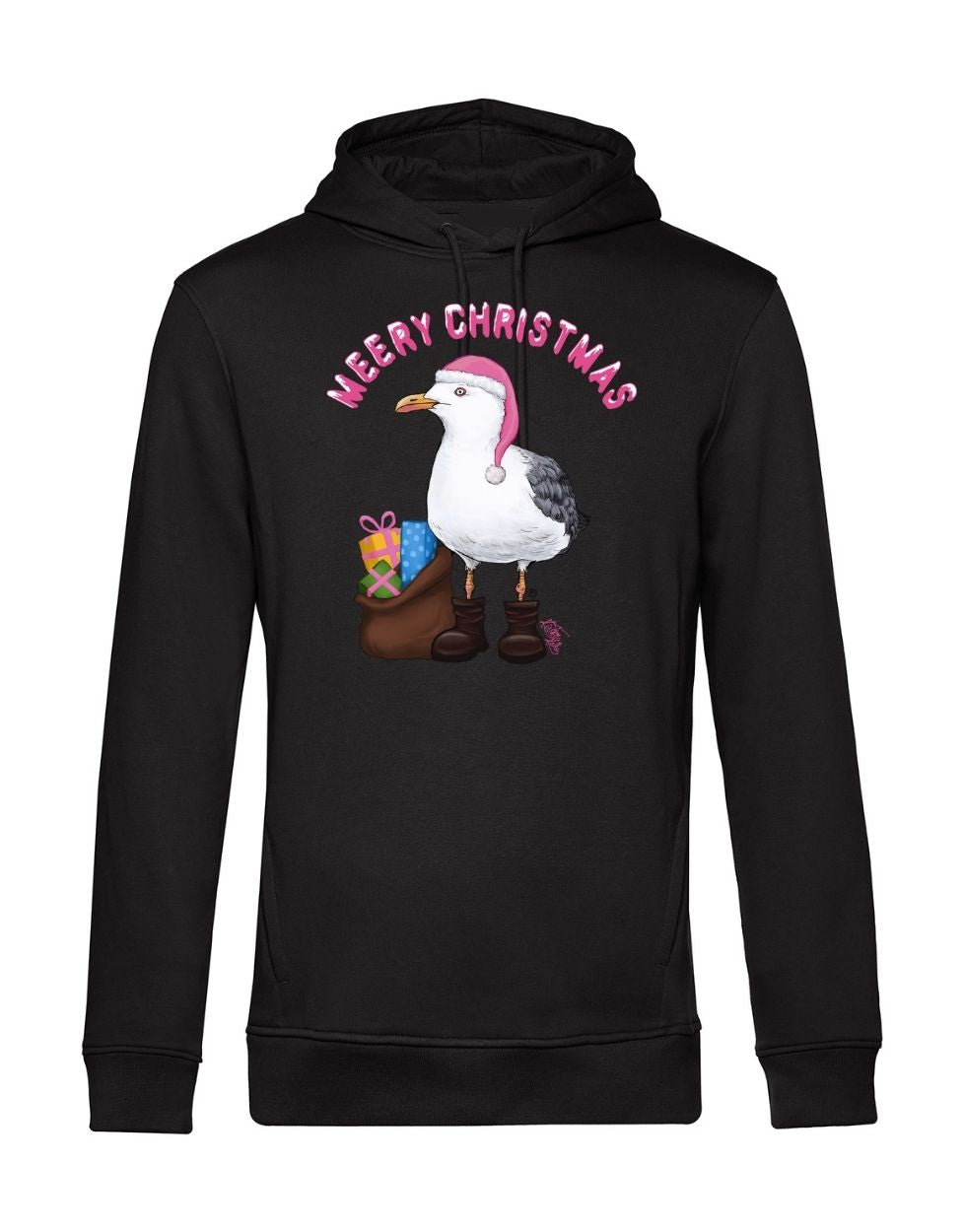 Cooler Hoodie herren damen Möwe mit Weihnachtsmütze in pink, Lustiges Geschenk zu Weihnachten für Mädels