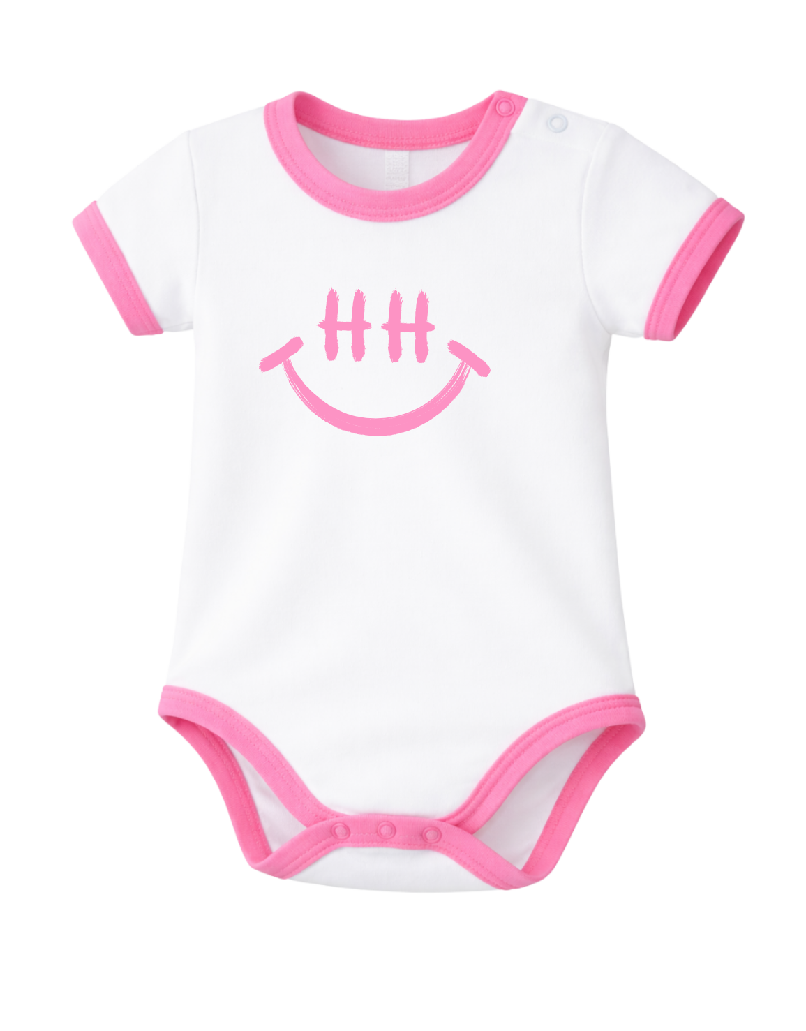 Baby im weißen Body mit rosa HH Smiley" Design Nachhaltig Bio-Baumwolle Hamburg