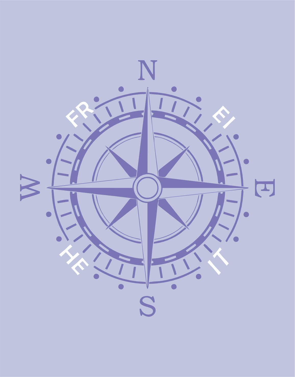 Design auf Flieder Hintergrund maritimer Kompassrose , dezentes Motiv in Ton-in-Ton für einen cleanen, modernen Look.