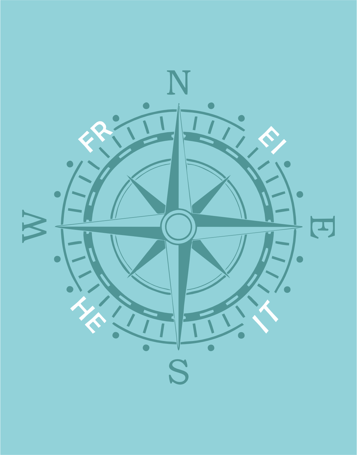 Deign für T-Shirt in Türkis mit maritimer Kompassrose in abgestimmten grüntönen,