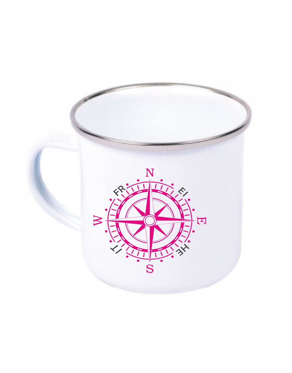 Emaille Becher Kompassrose Pink