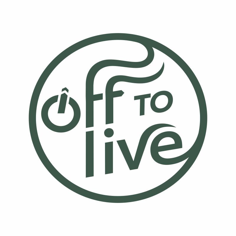 Off to Live Logo grün Emaille Becher