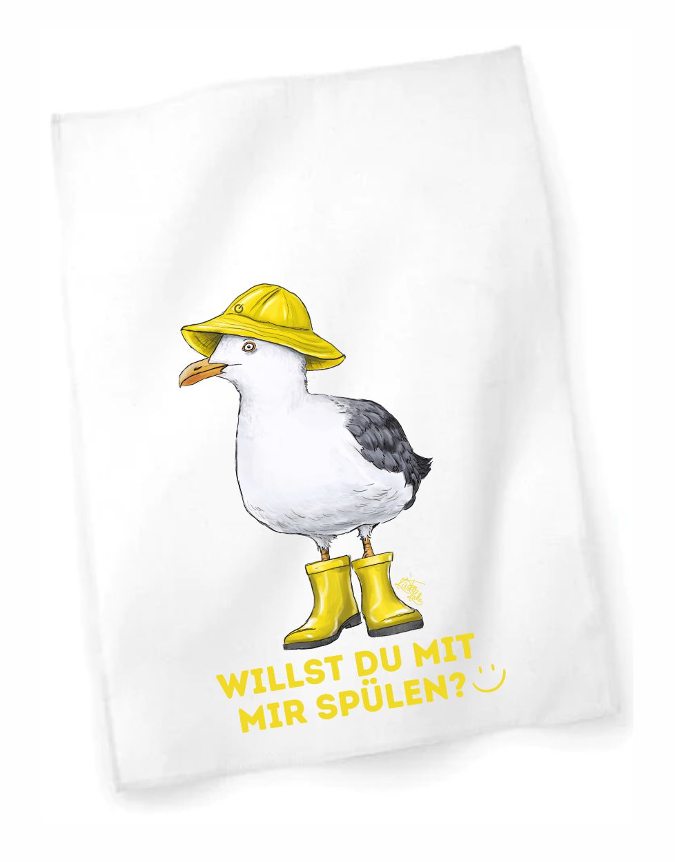 Geschirrtuch Kalle Gummistiefel Willst du mir mir spülen?