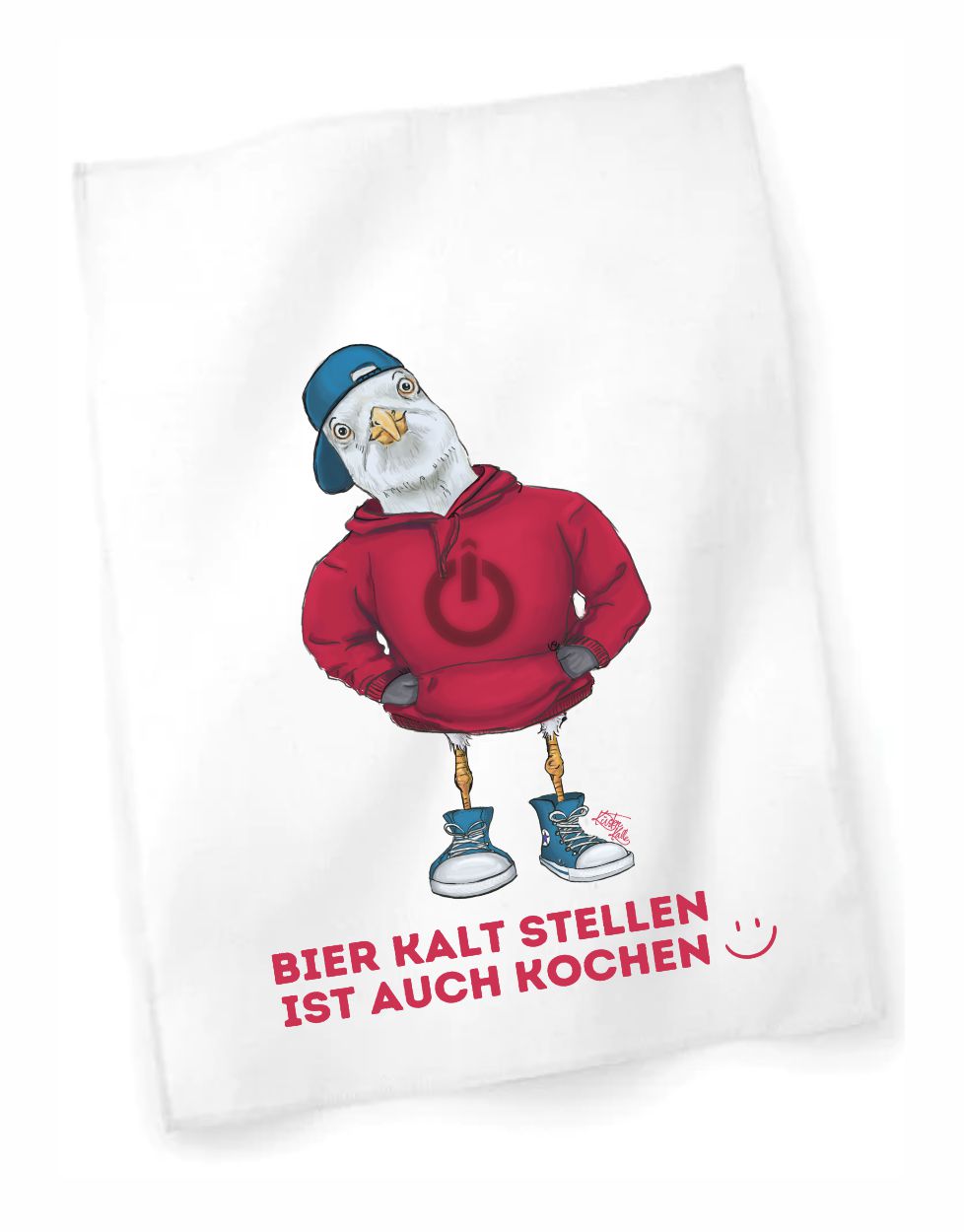 Bier Kalt stellen Geschirrtuch Kalle roter Hoodie