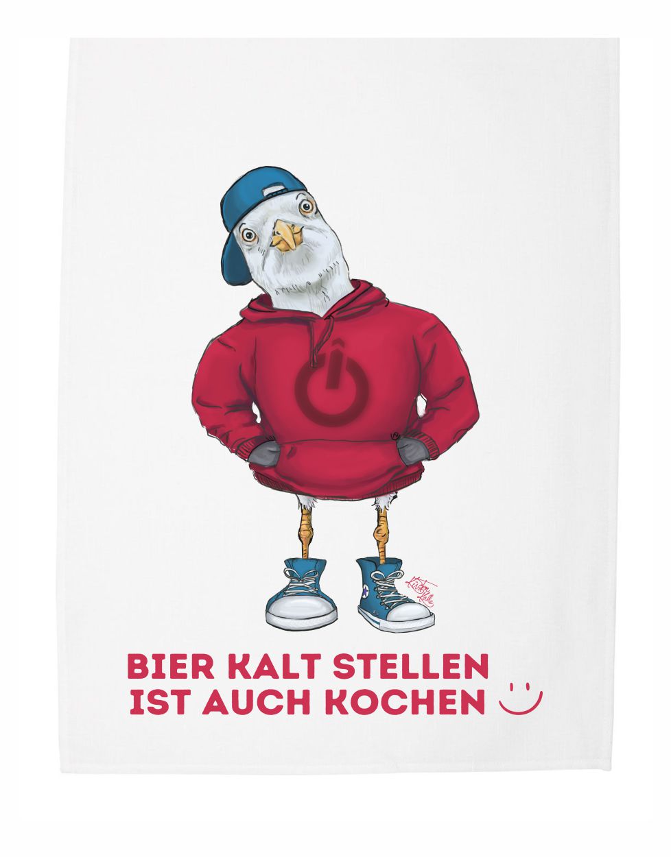 Bier Kalt stellen Geschirrtuch Kalle roter Hoodie