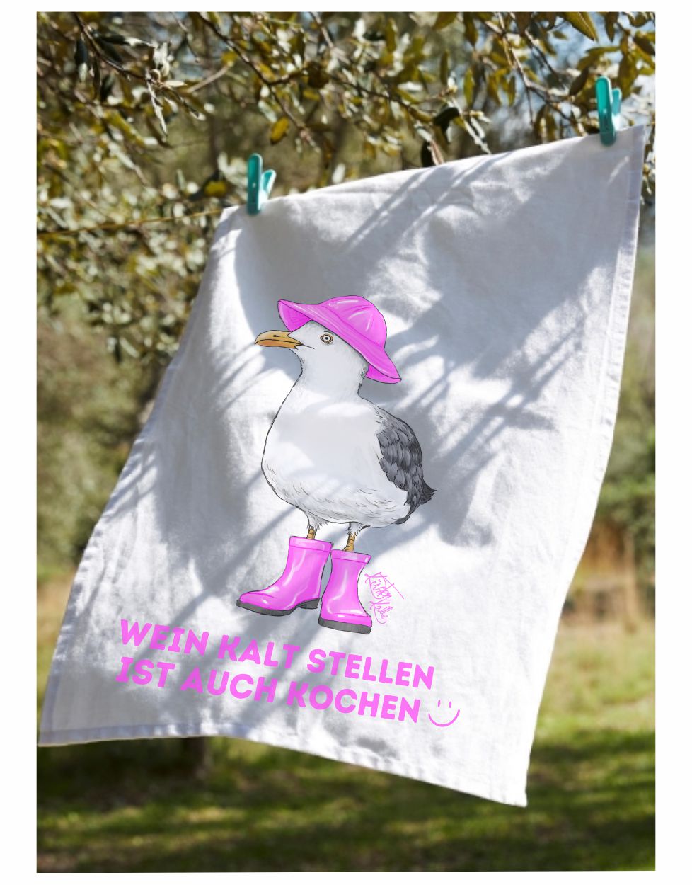 Wein Kalt stellen Geschirrtuch Küstenkalle Pink