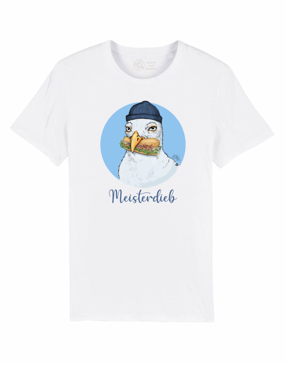 Unisex T-Shirt Meisterdieb zeichnung möwe comiv lustig auf weiß