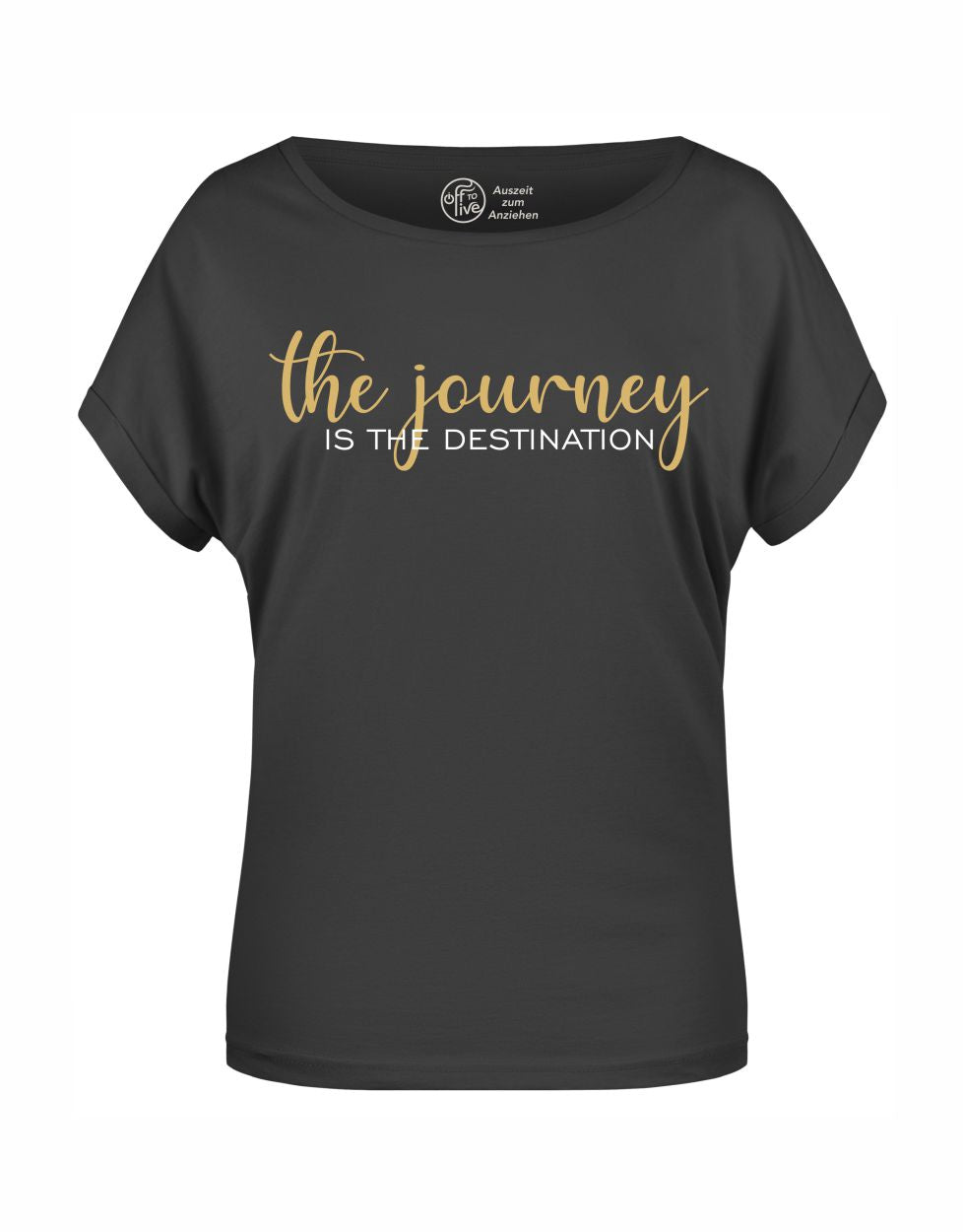 the journey is the destination Frauen T-Shirt travel vanlife Damen camping Shirt schwarz black Druck mit Gold tank top malle party Beach club hemd Bluse Women Girls off-to-live