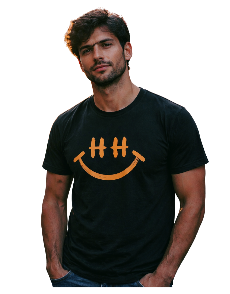 HH Smiley T-Shirt Schwarz Neon Orange groß