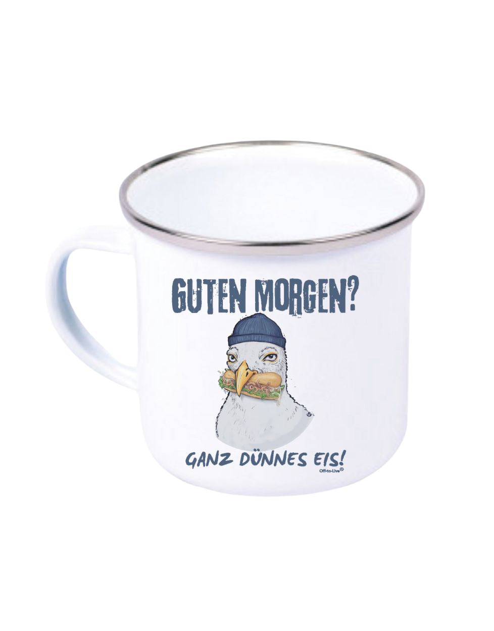 Guten Morgen? Ganz dünnes Eis.  Emaille Becher