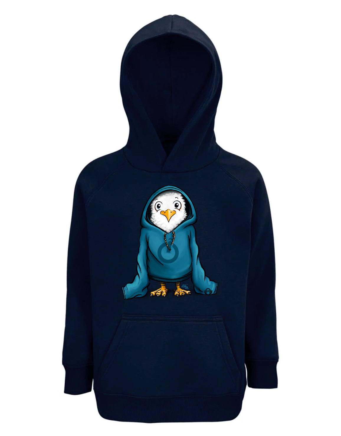 Kinder Hoodie navy Kalle Oversize Druck blau Bio-Baumwolle vegan fair 