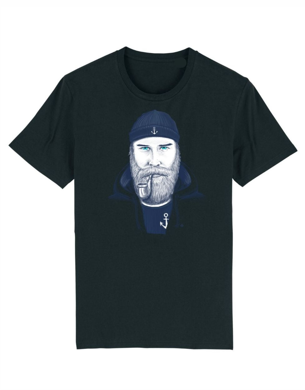 Seemann Herren T-Shirt schwarz. Cooles black T Shirt für Männer Seemann Design. 100% Bio-Baumwolle Fairtrade Vegan Küstenkalle Off-to-Live maritim