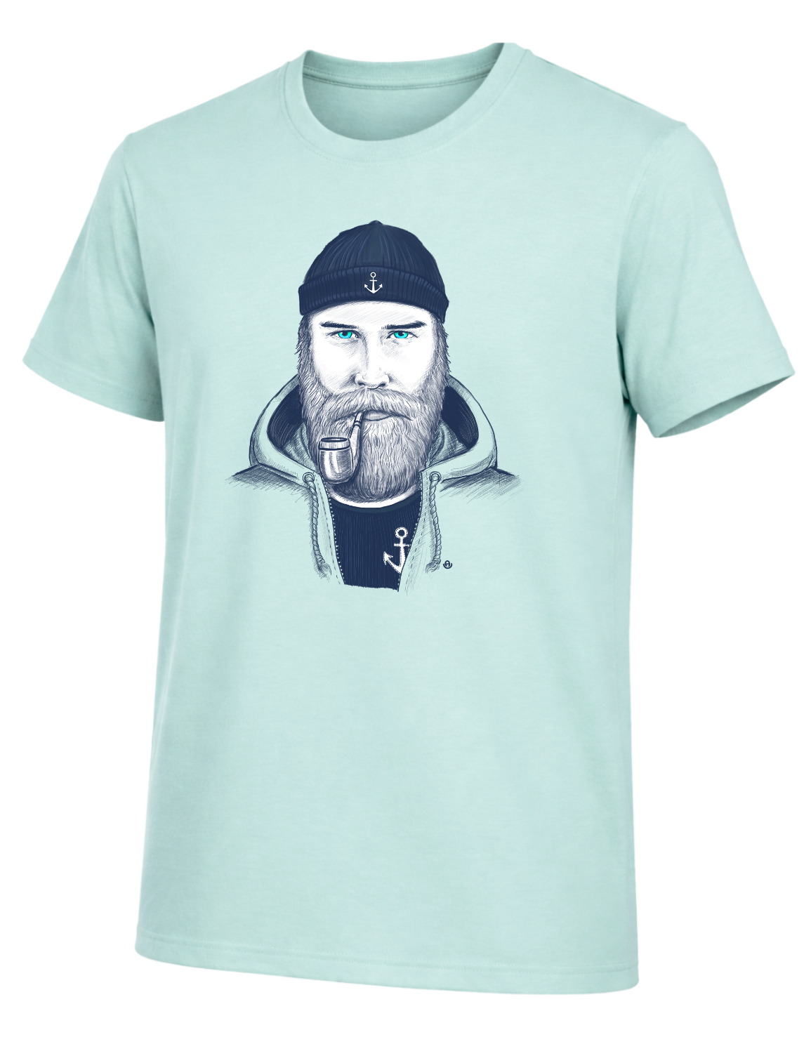 Handgezeichnetes Seemann T-Shirt – Maritimer Vintage Look mit Bart & Pfeife