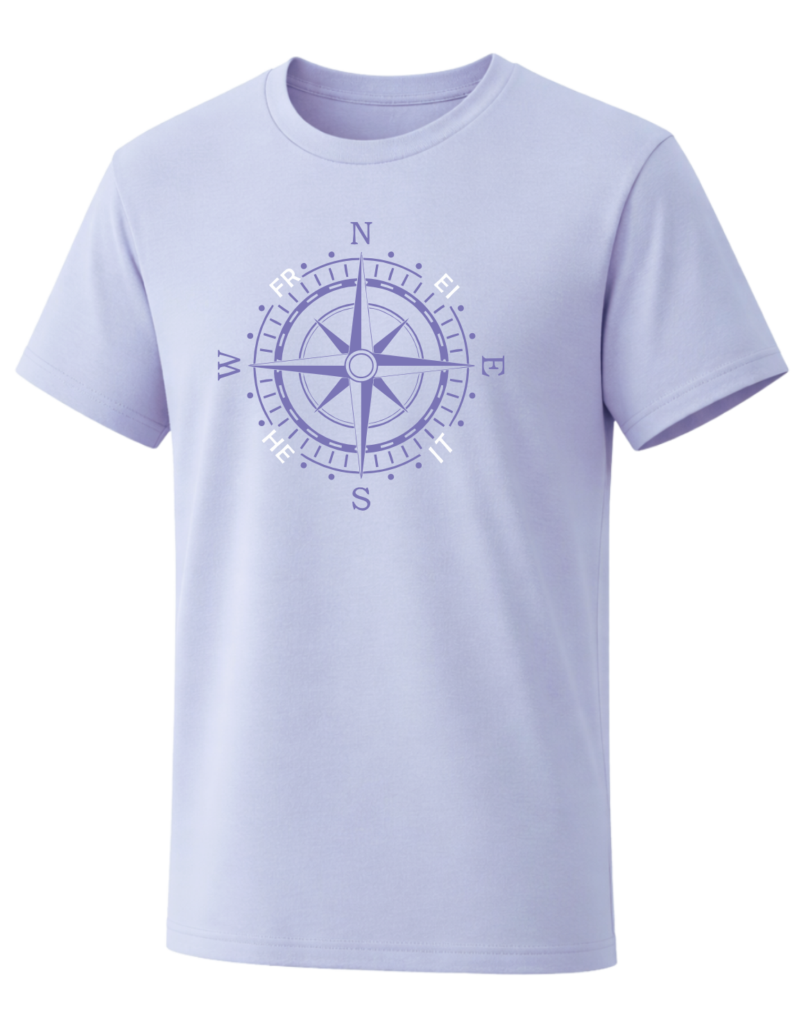 Herren T-Shirt in Flieder mit maritimer Kompassrose auf der Brust, dezentes Design in Ton-in-Ton für einen cleanen, nordischen Look.