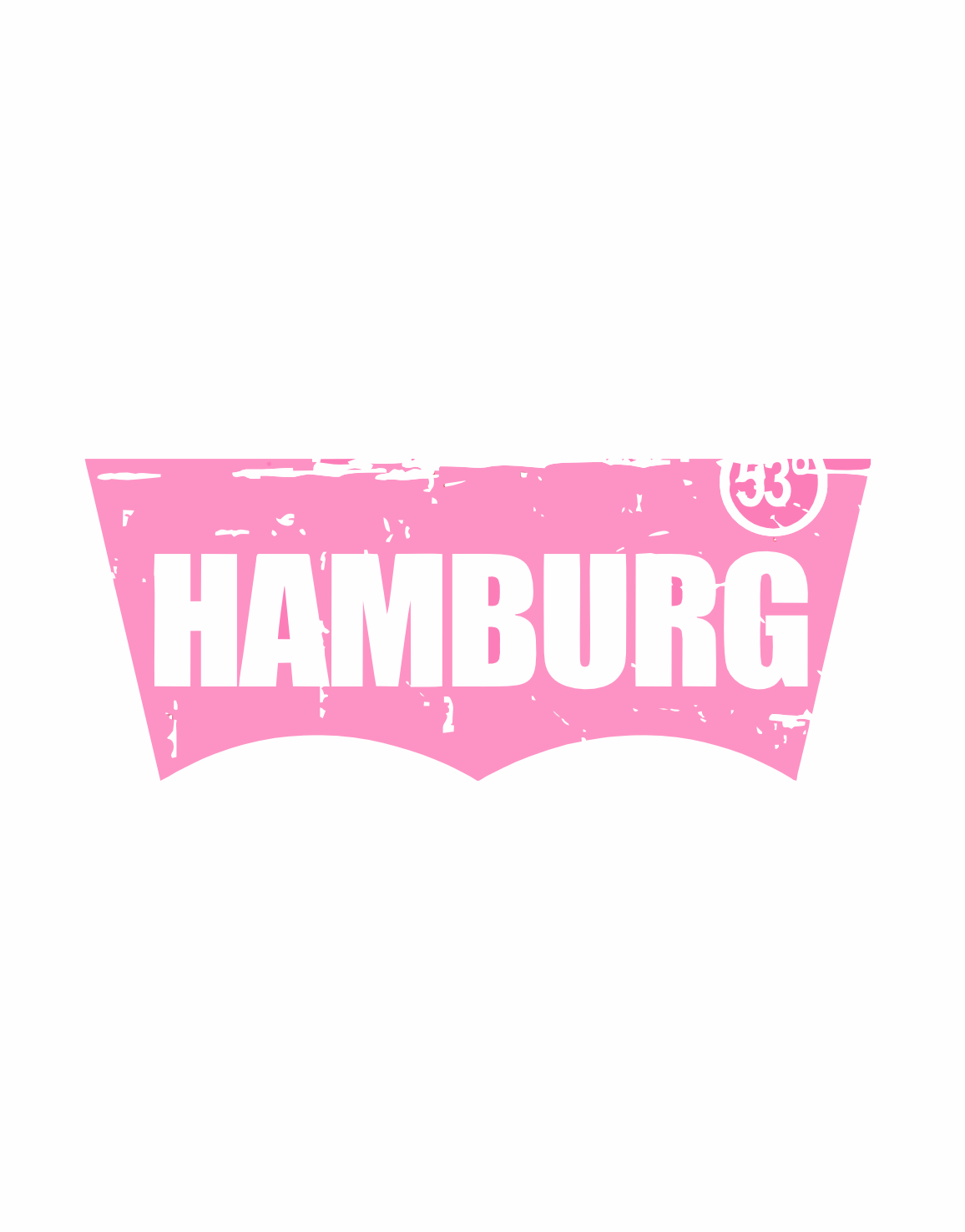 Grafisches Motiv in Pink mit dem Schriftzug „HAMBURG“ in großen, weißen Buchstaben auf einem leicht abgenutzten Hintergrund im Used-Look. Oben rechts ist eine kleine Kreiszahl „53“ angedeutet.