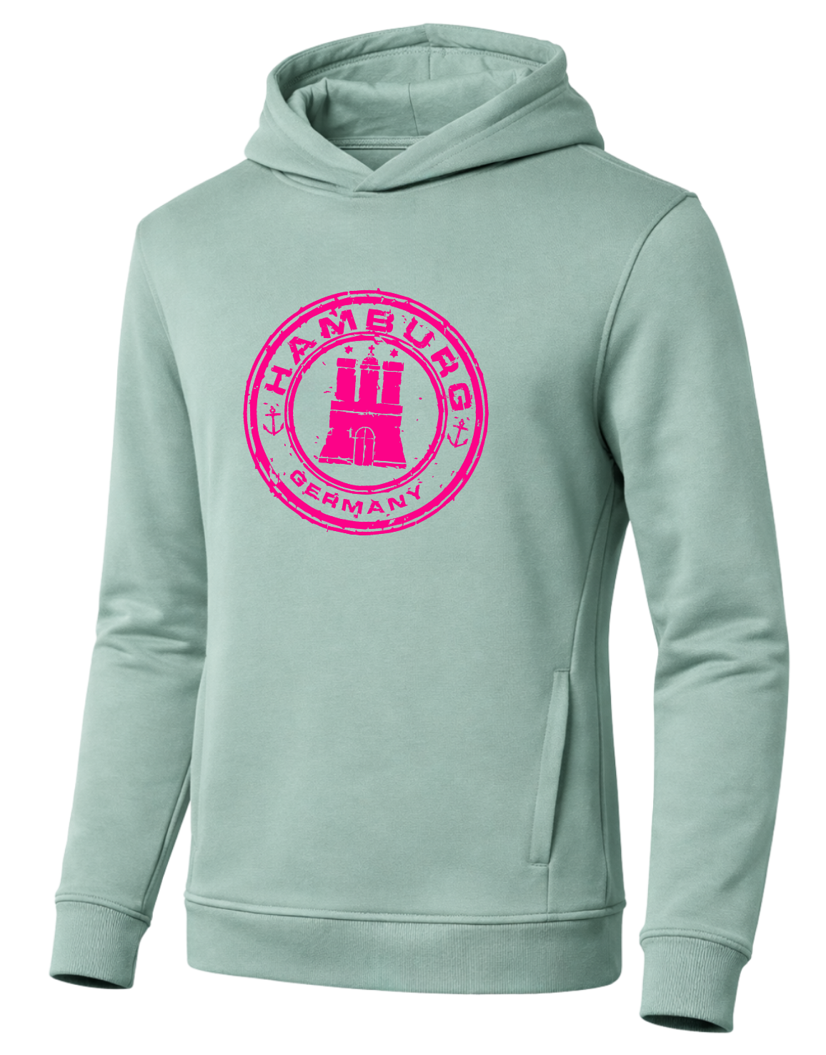 Hamburg Stamp Hoodie Neon Pink Print