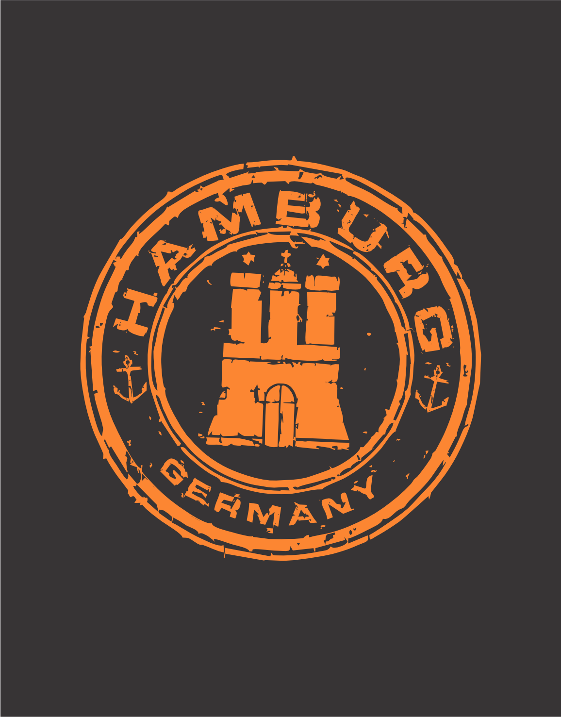 Hamburg Stamp T-Shirt – Druck neon orange groß