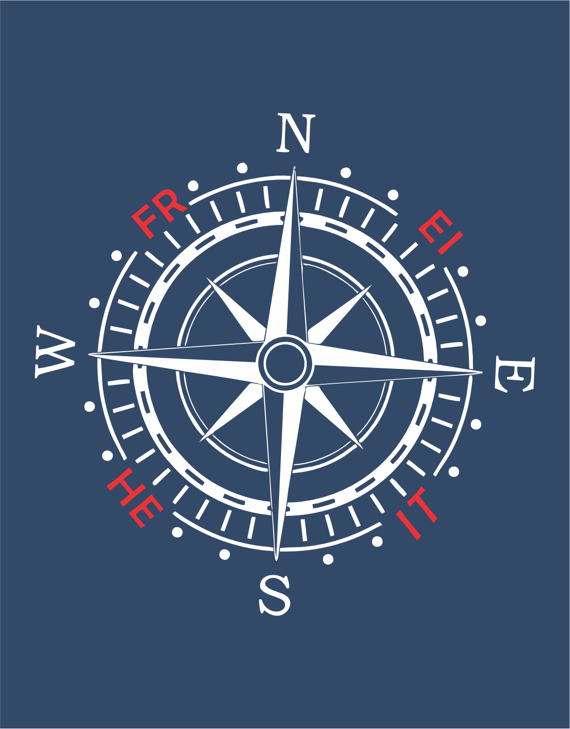 Motiv für  T-Shirt in Dunkelblau mit maritimer Kompassrose und farblichen Akzenten, klassisches Vanlife-Design im modernen Streetwear-Stil.