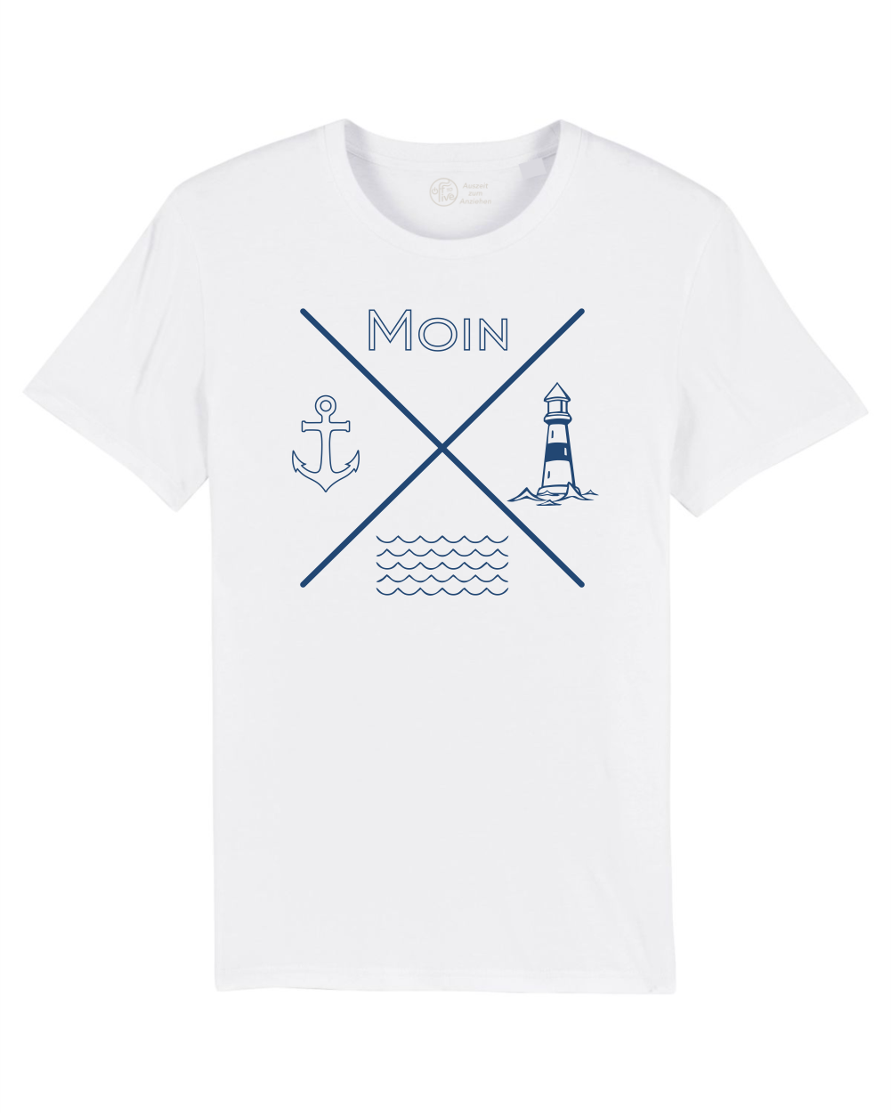 Weisses T-Shirt mit Moin Anker Leuchtturm und Wellen. Cooles T Shirt mit maritimen Design. herren TShirt women's T_Shirt